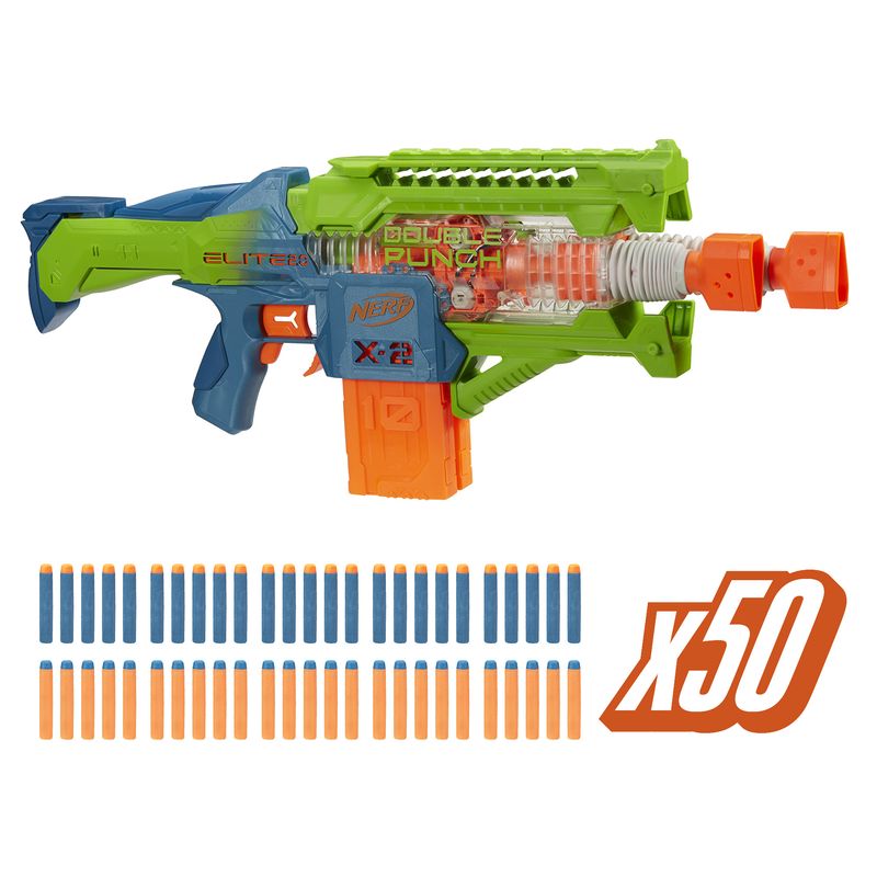 Nerf-Elite-2.0-Double-Punch-blaster-lancia-dardi-motorizzato-canne-con-alternazione-rapida-50-dardi-Elite-2-caricatori-da-10-dardi