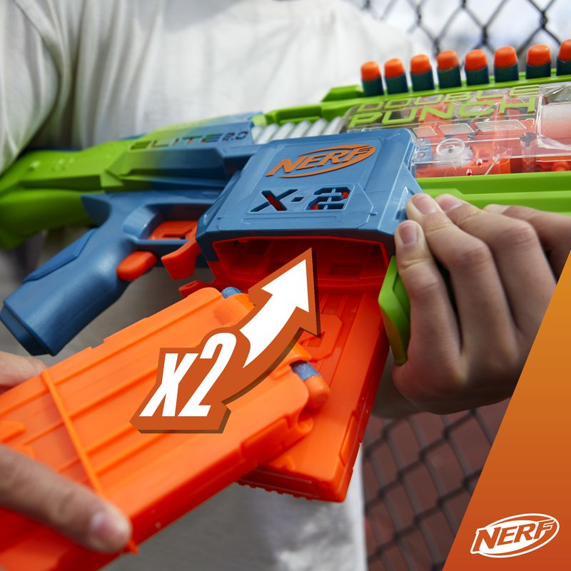 Nerf-Elite-2.0-Double-Punch-blaster-lancia-dardi-motorizzato-canne-con-alternazione-rapida-50-dardi-Elite-2-caricatori-da-10-dardi