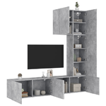 Mobili TV a Muro con LED 5pz Grigio Cemento Legno ingegnerizzato