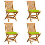 vidaXL Sedie da Giardino Cuscini Verde Brillante 4 pz Massello di Teak