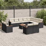 vidaXL Set Divani da Giardino 13pz con Cuscini Nero in Polyrattan