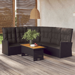 vidaXL Divano Angolare Reclinabile con Cuscini in Polyrattan Nero