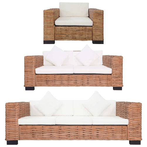 vidaXL Set Divani 3 pz con Cuscini in Rattan Naturale