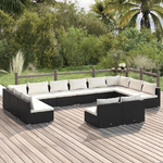 Set Divani da Giardino 12 pz con Cuscini in Polyrattan Nero