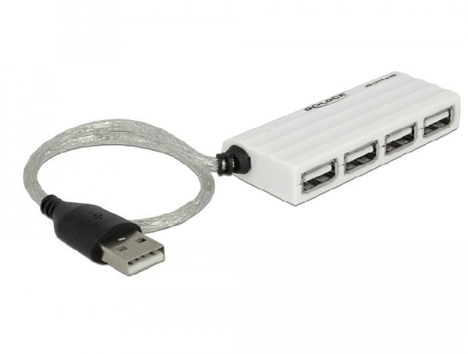 Delock • 4 x USB 2.0 Port • Datentransferrate bis zu 480 Mb/s • Kabellänge: ca. 20 cm • Maße: 7 x 3 x 1