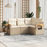 vidaXL Set Divano da Giardino 4 pz con Cuscini Beige in Polyrattan