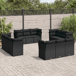 vidaXL Set Divani da Giardino 12 pz con Cuscini Nero in Polyrattan