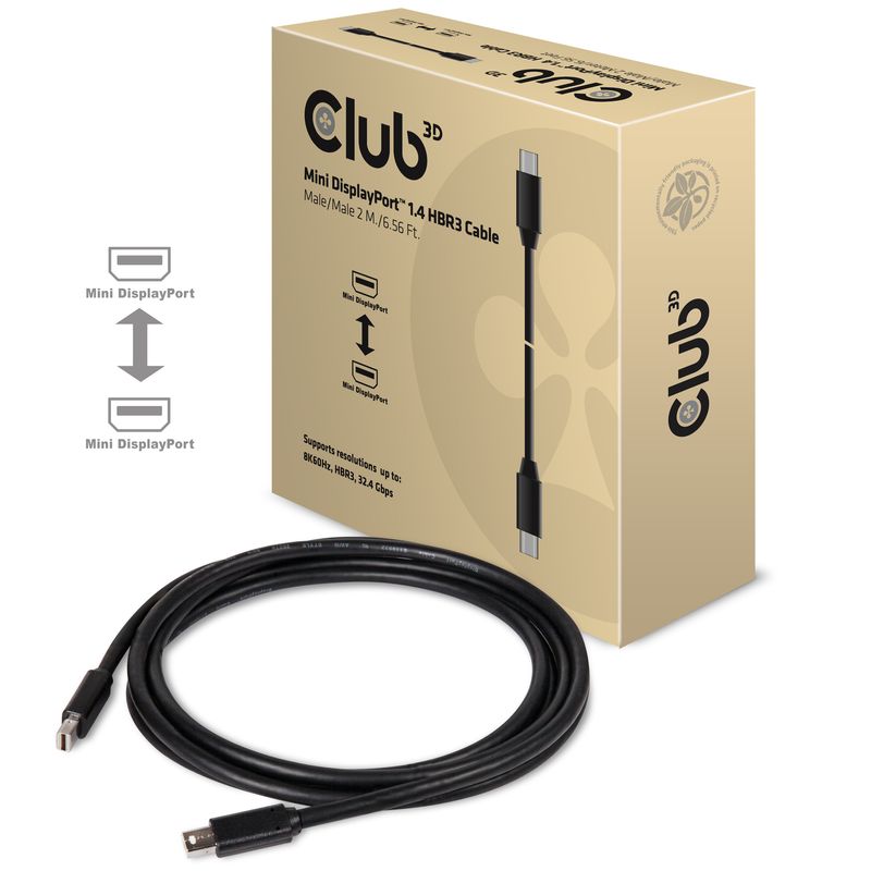 CLUB3D-Mini-DisplayPort-1.4-Cable-HBR3-8K60Hz-Male---Male-2-mtr.---6.56-Ft.