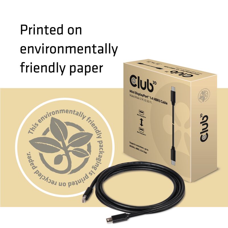 CLUB3D-Mini-DisplayPort-1.4-Cable-HBR3-8K60Hz-Male---Male-2-mtr.---6.56-Ft.