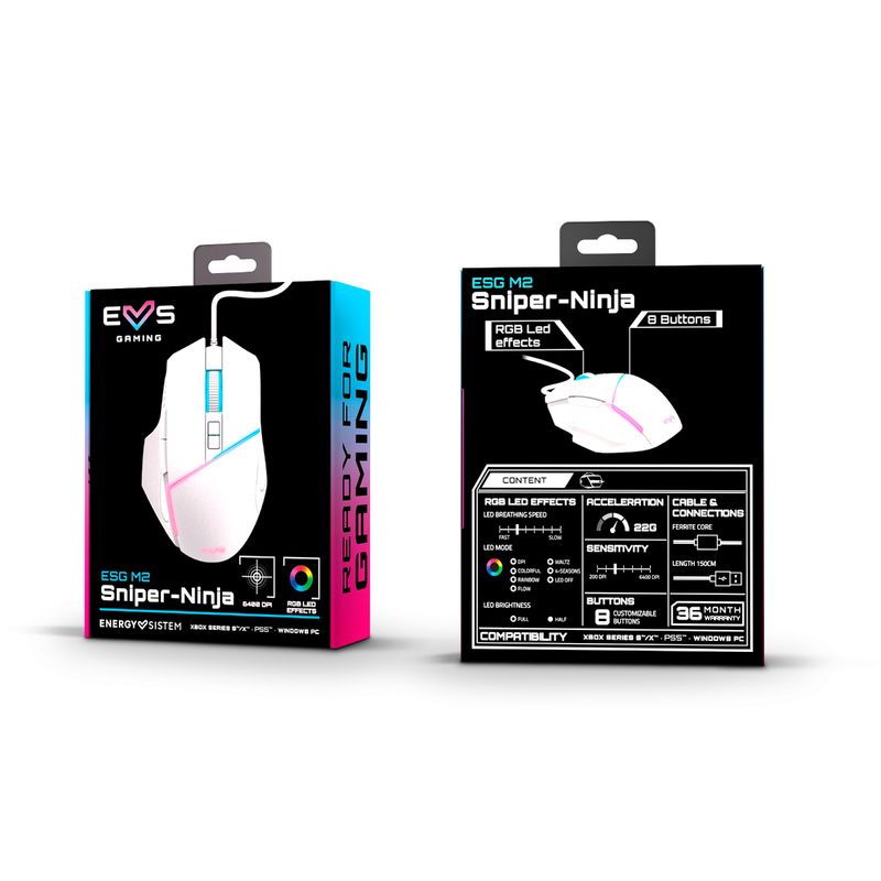 Mouse-da-gioco-Energy-Sistem-ESG-M2---6400-dpi---USB---Luci-LED-RGB---8-pulsanti-personalizzabili---Colore-bianco