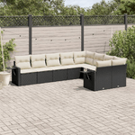 vidaXL Set Divani da Giardino 9 pz con Cuscini Nero in Polyrattan