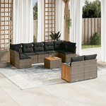 vidaXL Set Divano da Giardino 10 pz con Cuscini Grigio in Polyrattan