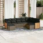 vidaXL Set Divano da Giardino 9 pz con Cuscini Grigio in Polyrattan