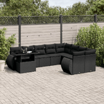 vidaXL Set Divani da Giardino 10pz con Cuscini in Polyrattan Nero