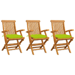 vidaXL Sedie Giardino con Cuscini Verde Chiaro 3pz Legno Massello Teak