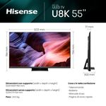 Hisense TV Mini-LED ULED 4K Ultra HD 55” 55U8KQ, Smart TV VIDAA U7, QLED Display 144Hz, Wifi, Retroilluminazione Mini