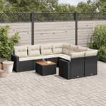 vidaXL Set Divani da Giardino 9 pz con Cuscini Nero in Polyrattan