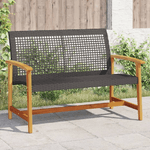 vidaXL Panca da Giardino Nera 112 cm in Polyrattan e Legno di Acacia