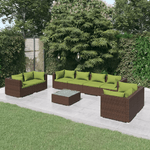 Set Divani da Giardino 9 pz con Cuscini in Polyrattan Marrone