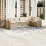 vidaXL Set Divano da Giardino 10 pz con Cuscini Beige in Polyrattan