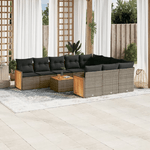 vidaXL Set Divani da Giardino 11 pz con Cuscini in Polyrattan Grigio