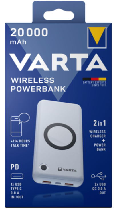 Varta-57909-101-111-batteria-portatile-Polimeri-di-litio--LiPo--20000-mAh-Carica-wireless-Bianco