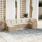 vidaXL Set Divani da Giardino 7 pz con Cuscini Beige in Polyrattan