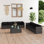 vidaXL Set Divani da Giardino 9 pz con Cuscini in Polyrattan Grigio