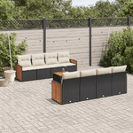 vidaXL Set Divani da Giardino 9 pz con Cuscini Nero in Polyrattan