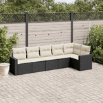 vidaXL Set Divano da Giardino 6 pz con Cuscini Nero in Polyrattan