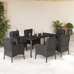 vidaXL Set da Pranzo da Giardino 7 pz Nero con Cuscini in Polyrattan