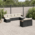 vidaXL Set Divani da Giardino 9 pz con Cuscini Nero in Polyrattan