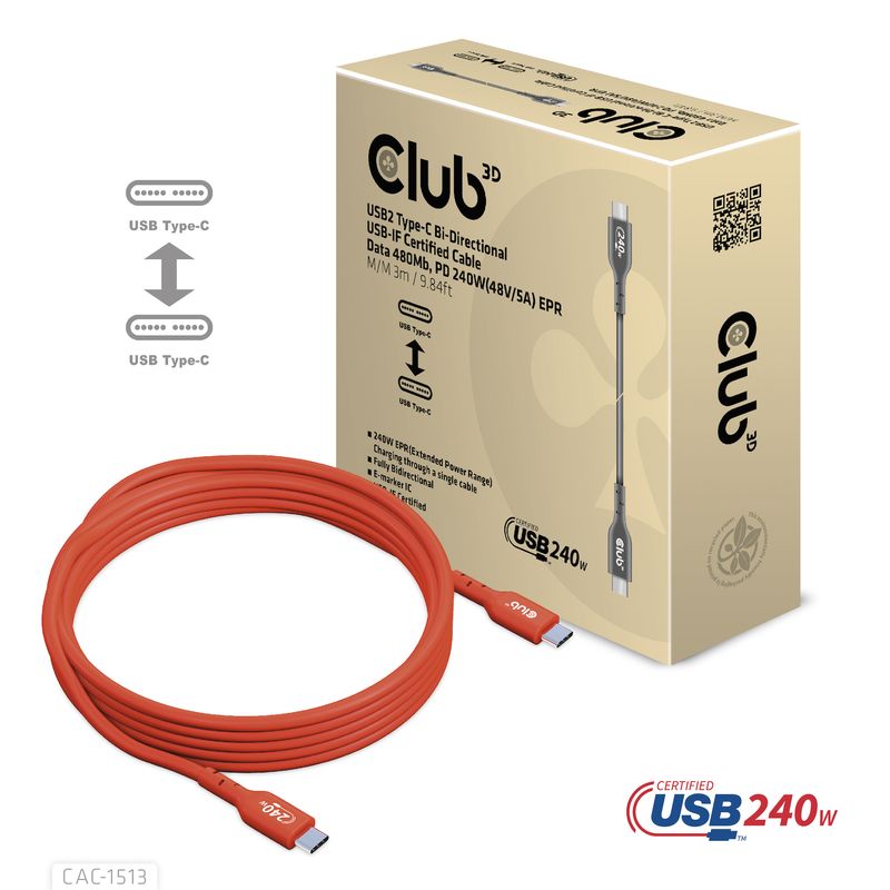 CLUB3D-CAC-1513-cavo-USB-3-m-USB-2.0-USB-C-Arancione