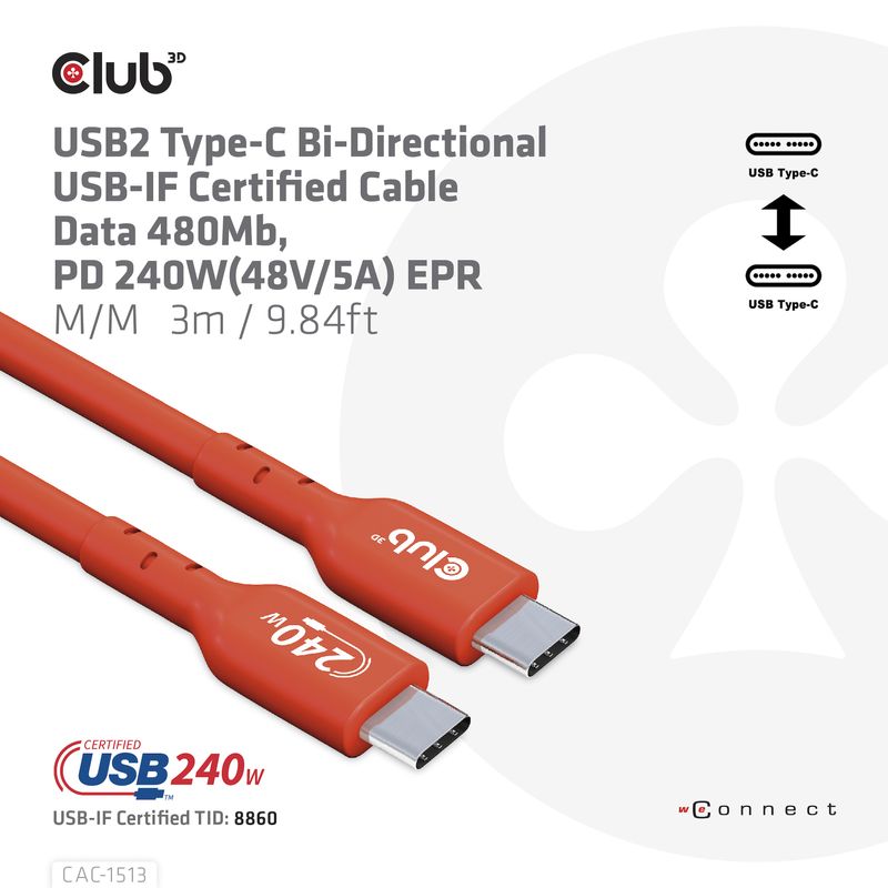 CLUB3D-CAC-1513-cavo-USB-3-m-USB-2.0-USB-C-Arancione