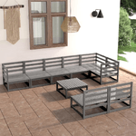 vidaXL Set Divani da Giardino 9 pz Grigio in Legno Massello di Pino