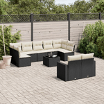 vidaXL Set Divani da Giardino 10pz con Cuscini in Polyrattan Nero