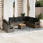 vidaXL Set Divano da Giardino 10 pz con Cuscini Grigio in Polyrattan