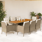 VidaXL Set da Pranzo da Giardino 9 pz con Cuscini Beige in Polyrattan