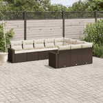 vidaXL Set Divani da Giardino 10pz con Cuscini in Polyrattan Marrone