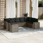 vidaXL Set Divano da Giardino 9 pz con Cuscini Grigio in Polyrattan