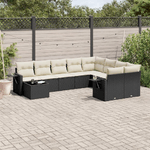 vidaXL Set Divani da Giardino 10pz con Cuscini in Polyrattan Nero