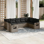 vidaXL Set Divano da Giardino 9 pz con Cuscini Grigio in Polyrattan