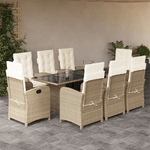 vidaXL Set da Pranzo da Giardino 9 pz con Cuscini Beige in Polyrattan