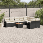 vidaXL Set Divani da Giardino 10pz con Cuscini in Polyrattan Nero