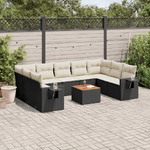 vidaXL Set Divani da Giardino 10pz con Cuscini in Polyrattan Nero