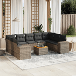 vidaXL Set Divano da Giardino 10 pz con Cuscini Grigio in Polyrattan