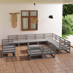 vidaXL Set Divani da Giardino 13 pz Grigio in Legno Massello di Pino