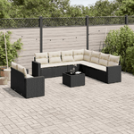 vidaXL Set Divani da Giardino 10pz con Cuscini in Polyrattan Nero