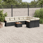 vidaXL Set Divani da Giardino 10pz con Cuscini in Polyrattan Nero