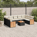 vidaXL Set Divani da Giardino 10pz con Cuscini in Polyrattan Nero